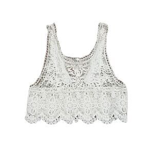 Millau Beige Crochet Sheer Scalloped Crop Top S/M